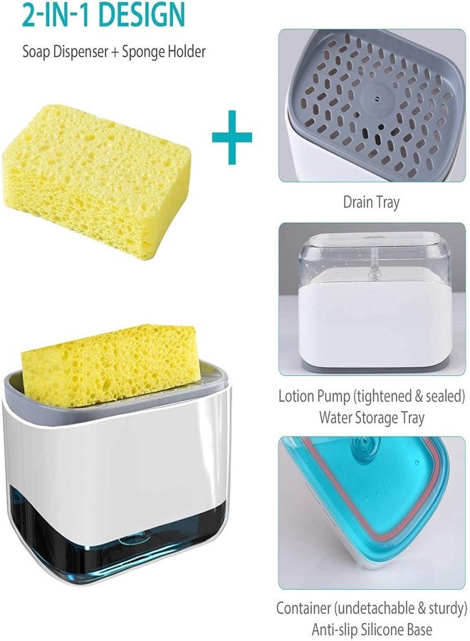 Styxon Dish Soap Dispenser with Sponge Holder: Hand Detergent Liquid Soap Pump Sponge Caddy Leakproof for Countertop Kitchen Sink Bathroom - Sponge & Silicone Funnel Included Multicolour - Image 3